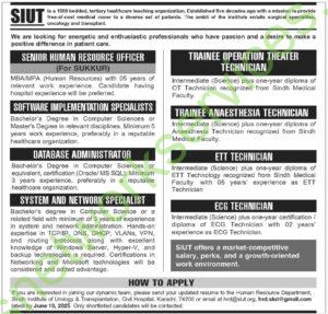 Healthcare Careers at SIUT – HR, IT & Medical Technician Jobs | Apply by June 10, 2025
