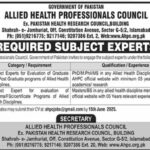 Allied Health Professionals Council (AHPC) Call for Subject Experts