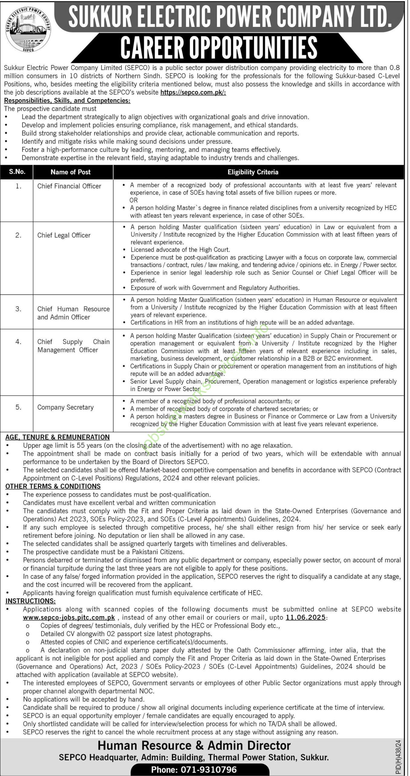 Sukkur Electric Power Company Limited SEPCO Jobs 2025 Latest