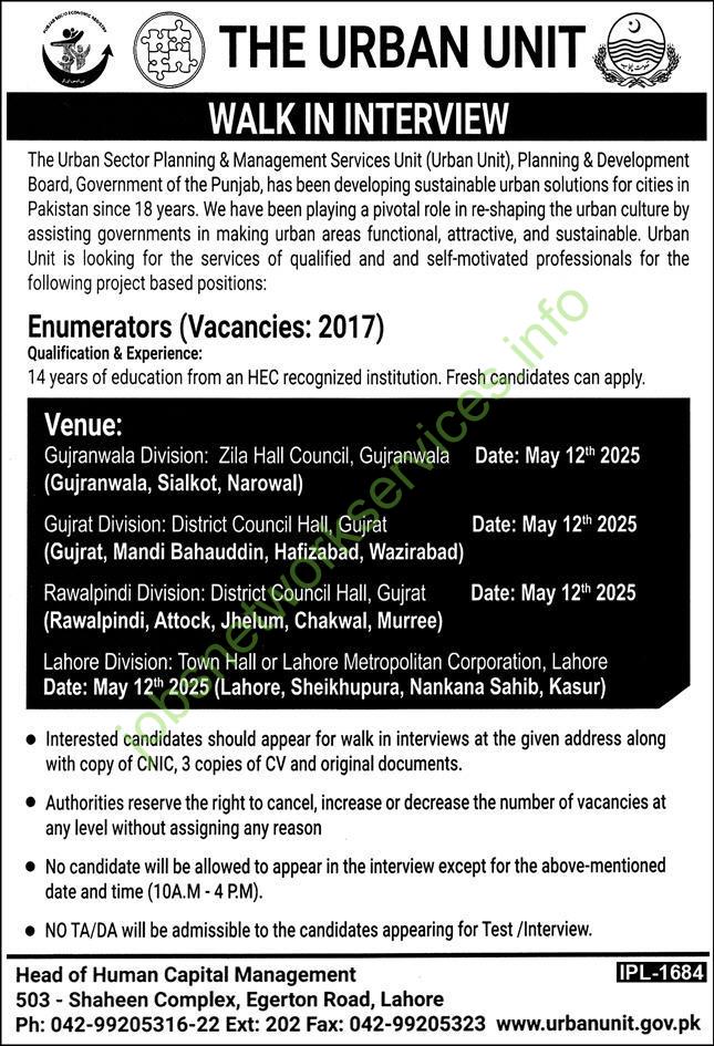 Urgent Hiring: 2017 Enumerator Vacancies at The Urban Unit – Walk-in on 12 May 2025