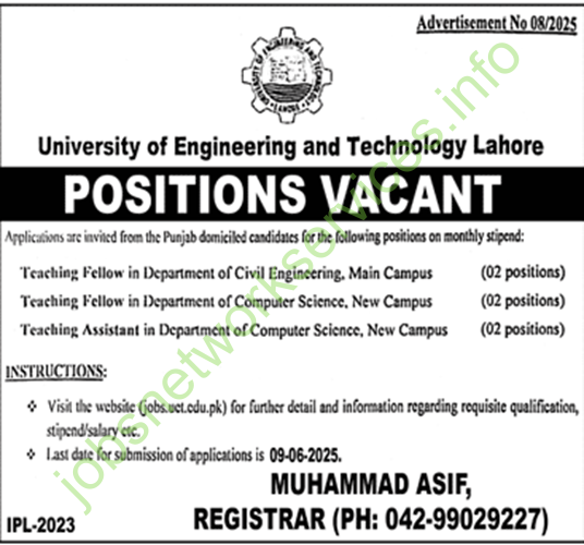 University of Engineering and Technology Lahore Jobs 2025 Latest UET Jobs