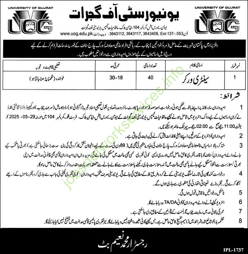 University of Gujrat Jobs 2025