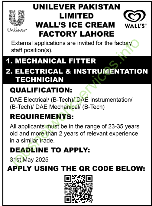 Wall's ICE Cream Factory Lahore Jobs 2025