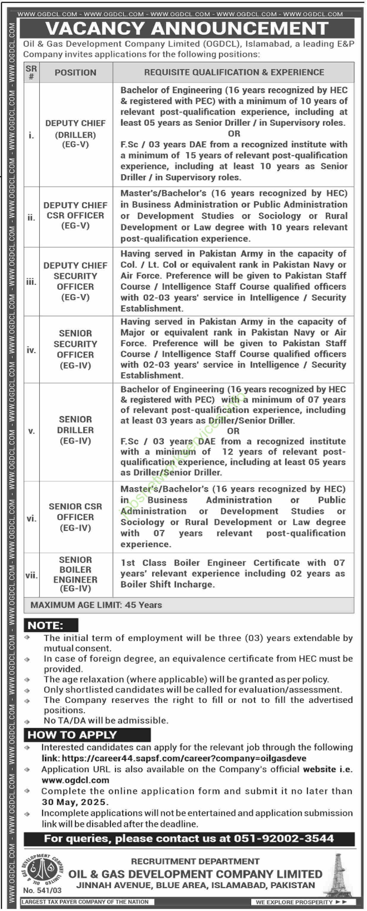 Career Opportunity at Oil & Gas Development Company Limited (OGDCL) Vacancy Announcement