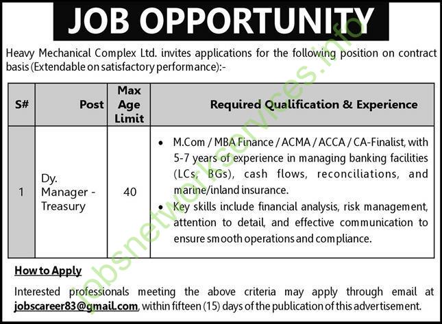 Heavy Mechanical Complex Jobs – Manager Treasury Position – Apply Now