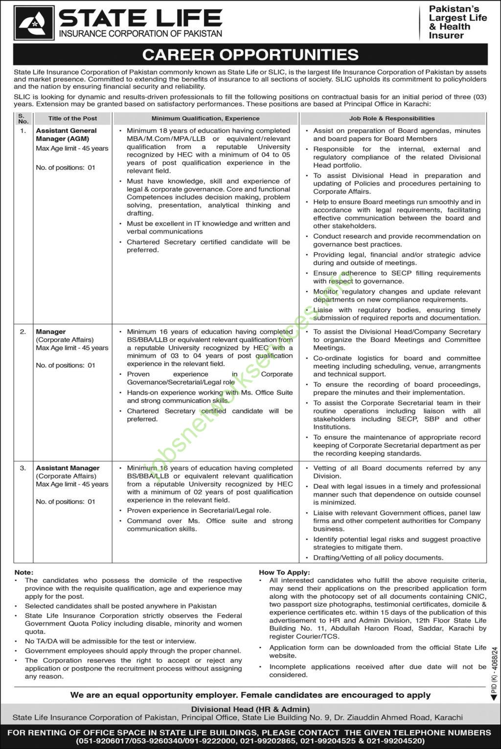 State Life Insurance Corporation of Pakistan SLIC Jobs 2025 Apply Online