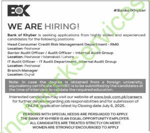 Bank of Khyber Jobs 2025 – Multiple Banking Positions – Apply Online by 06 July