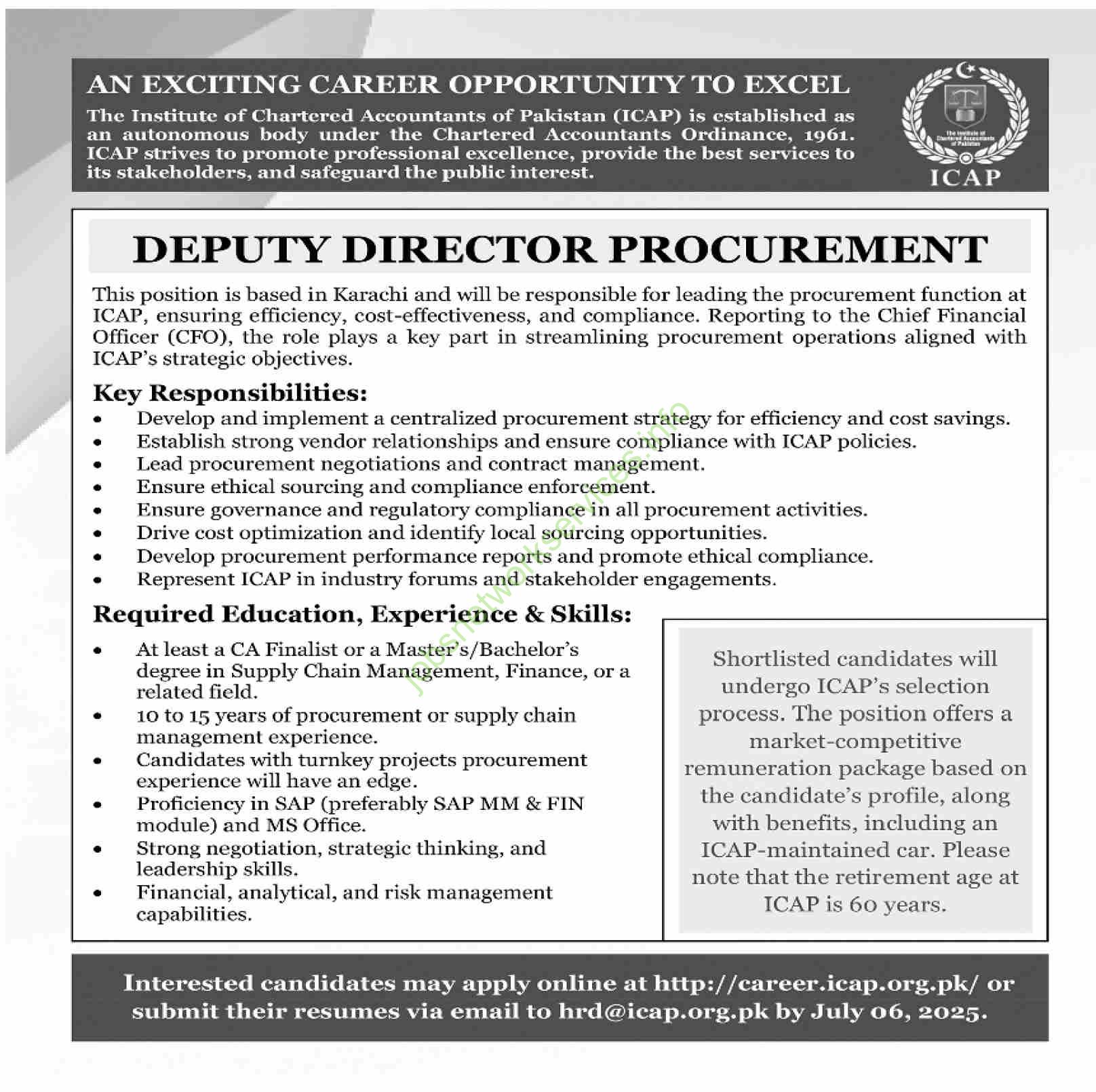 ICAP Career Opportunity 2025 – Deputy Director Procurement – Apply by 06 July