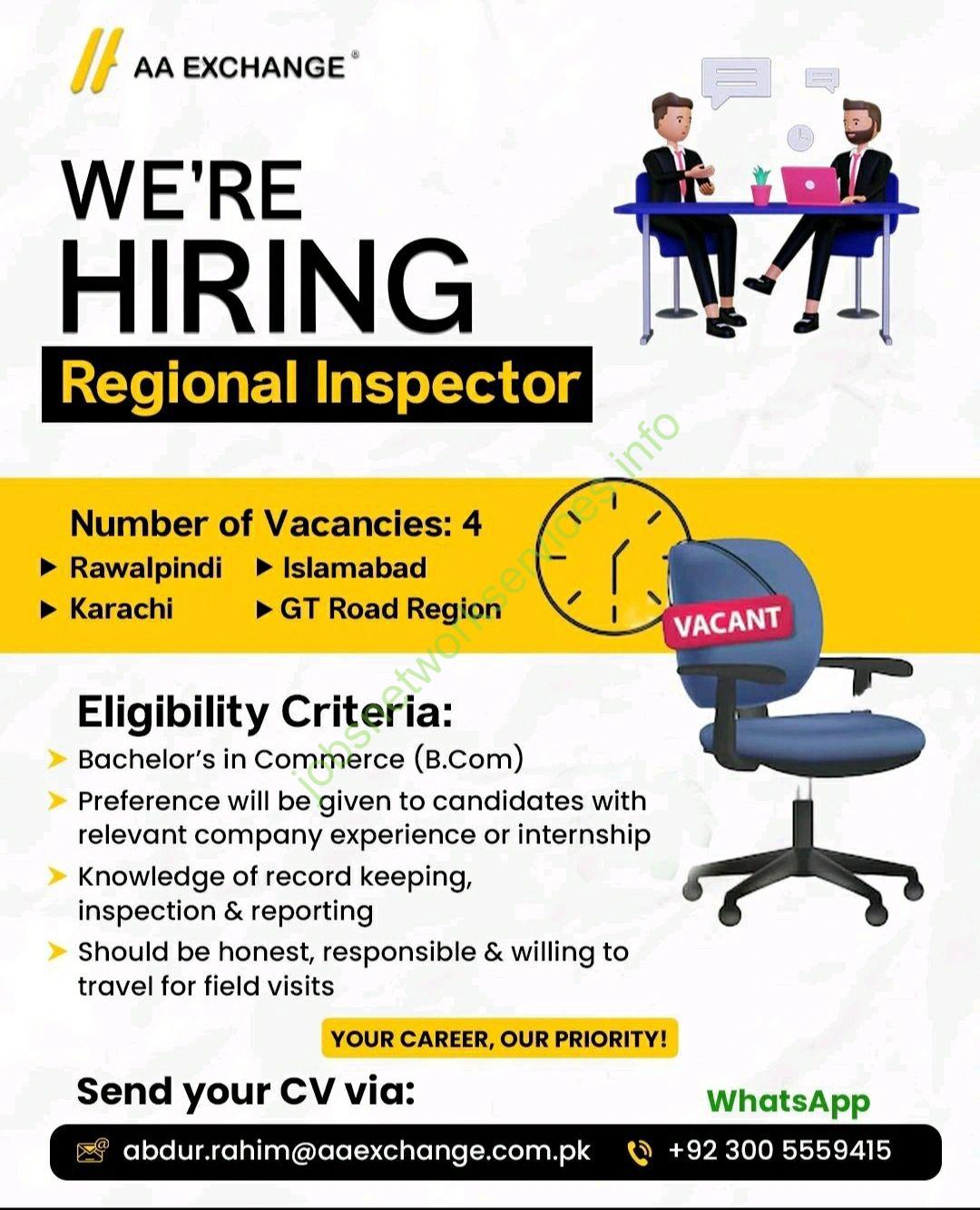 AA Exchange Jobs 2025 for Regional Inspector