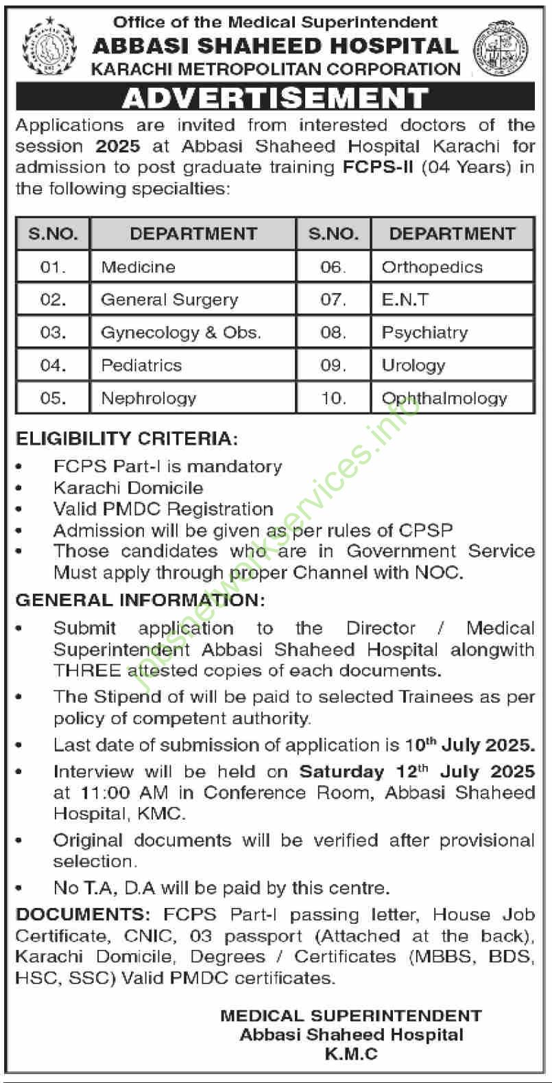 Abbasi Shaheed Hospital Karachi Jobs 2025