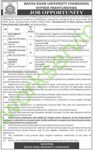 Bacha Khan University Charsadda Jobs 2025 – Site Engineer, Accountant, Quantity Surveyor & More