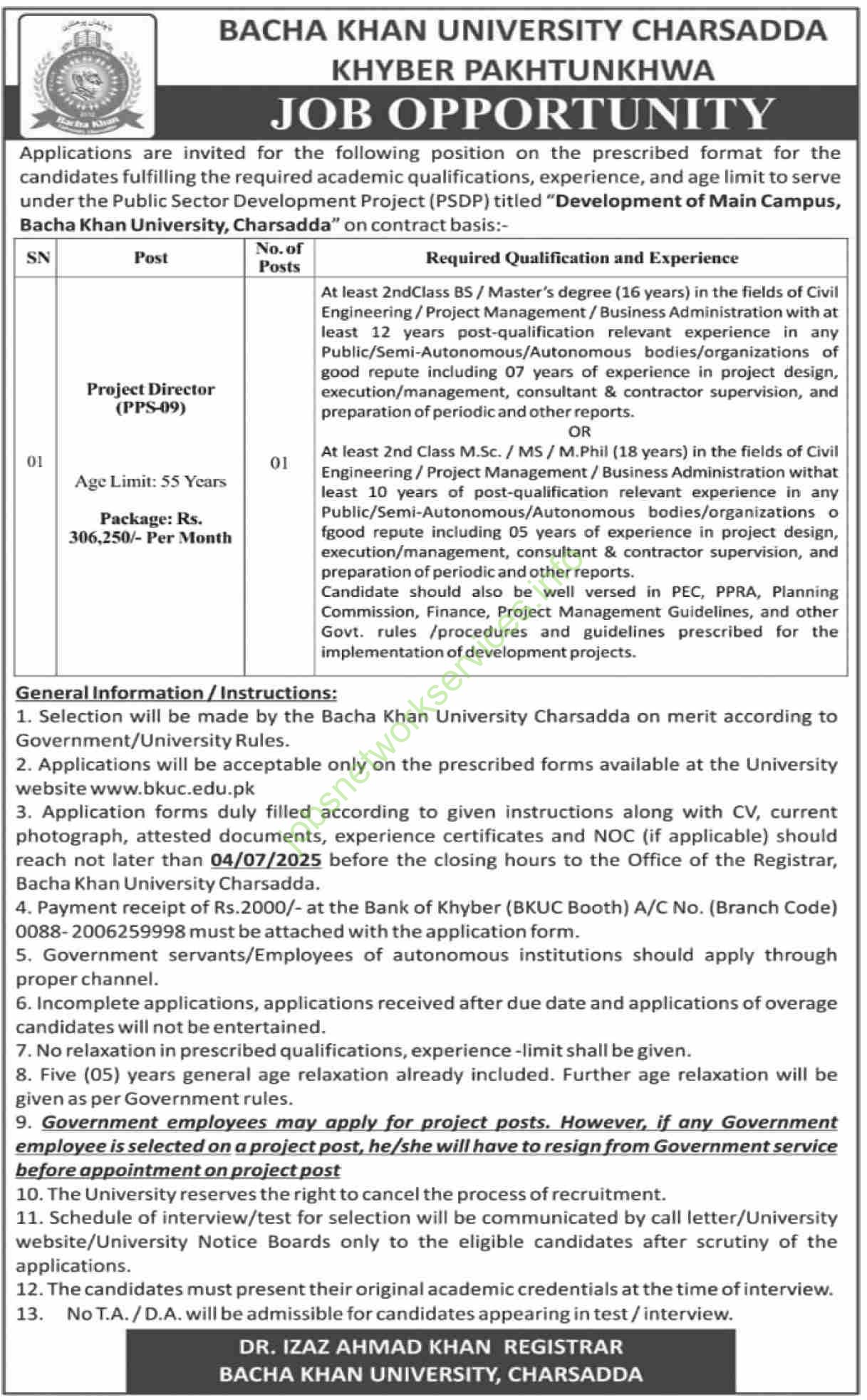 Bacha Khan University Charsadda Khyber Pakhtunkhwa Jobs 2025