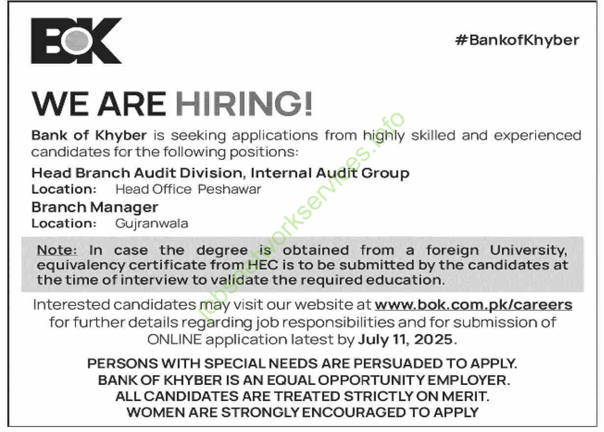 Bank of Khyber BOK Jobs 2025