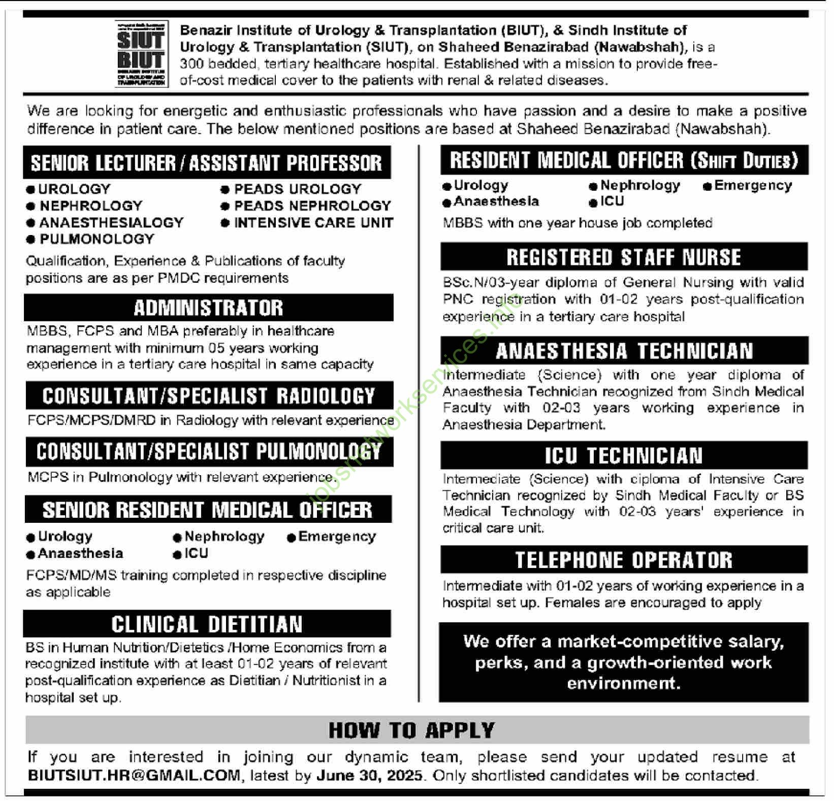 Benazir Institute of Urology & Transplantation Sindh Jobs 2025 Latest BIUT Jobs