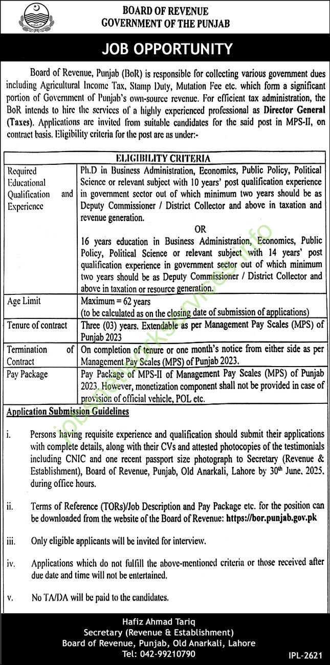Board of Revenue Government of the Punjab Jobs 2025 Latest BOR Jobs