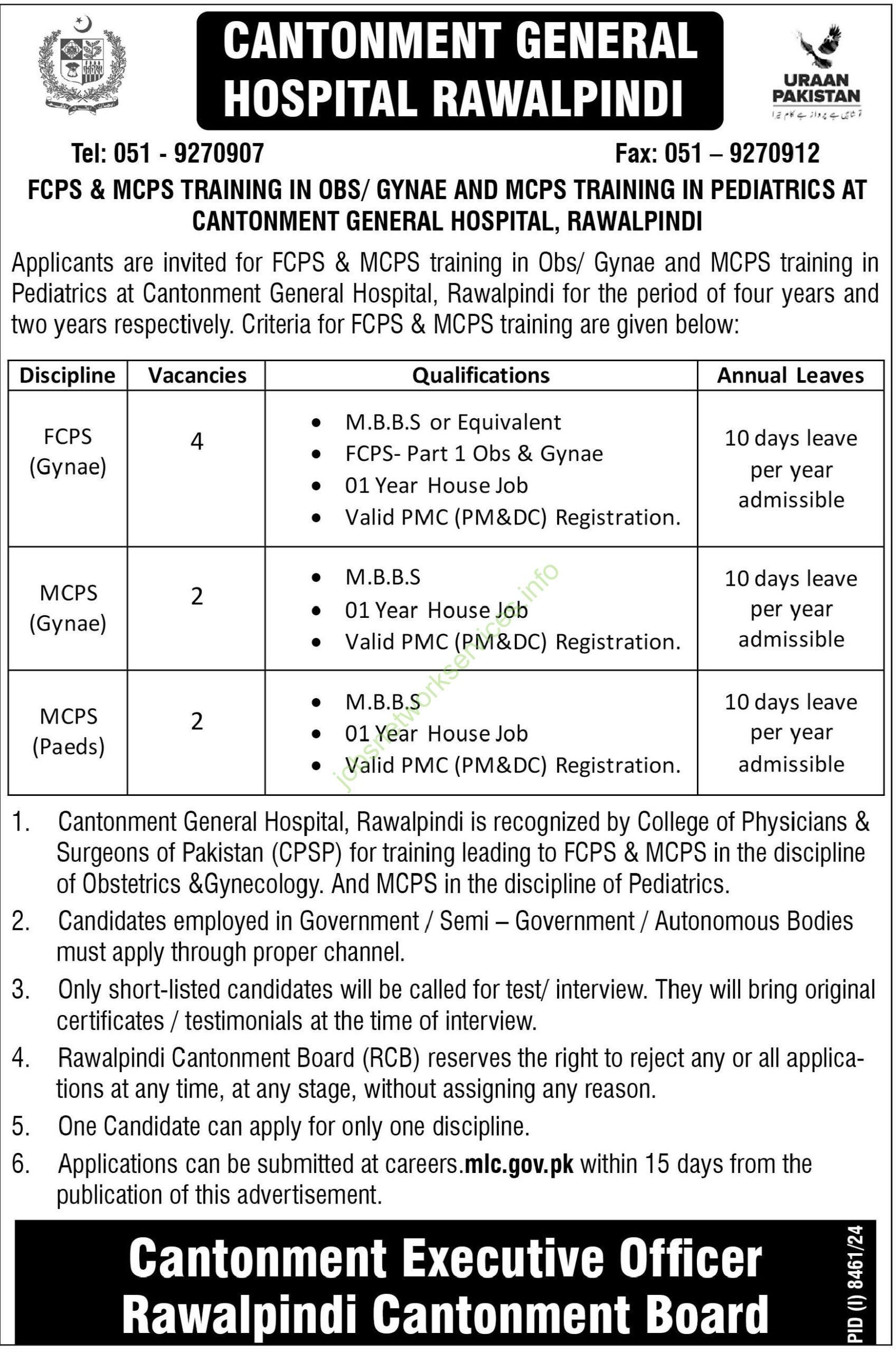 Cantonment General Hospital Rawalpindi Jobs 2025