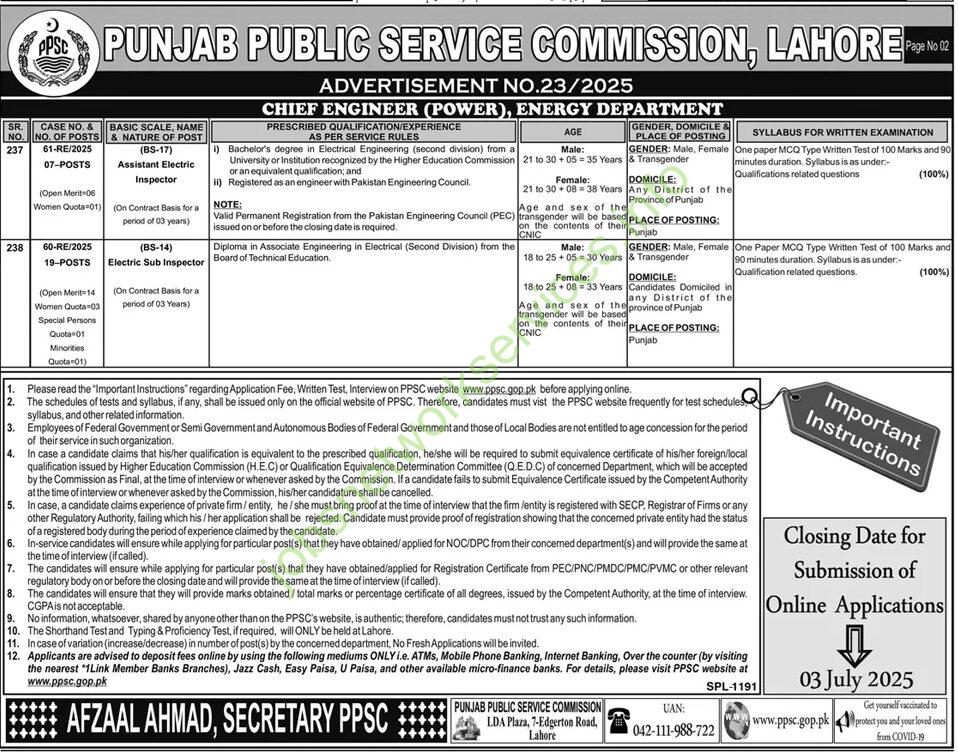 Chief Engineer (Power) Energy Department Jobs 2025