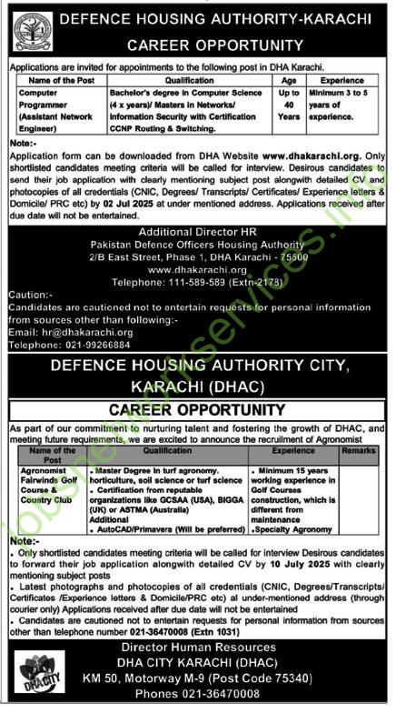 Defence Housing Authority Karachi Jobs 2025 Latest DHA Jobs