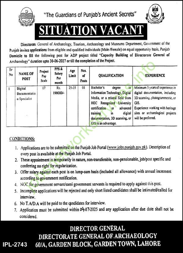 Directorate General of Archaeology Tourism Archaeology and Museums Department Jobs 2025