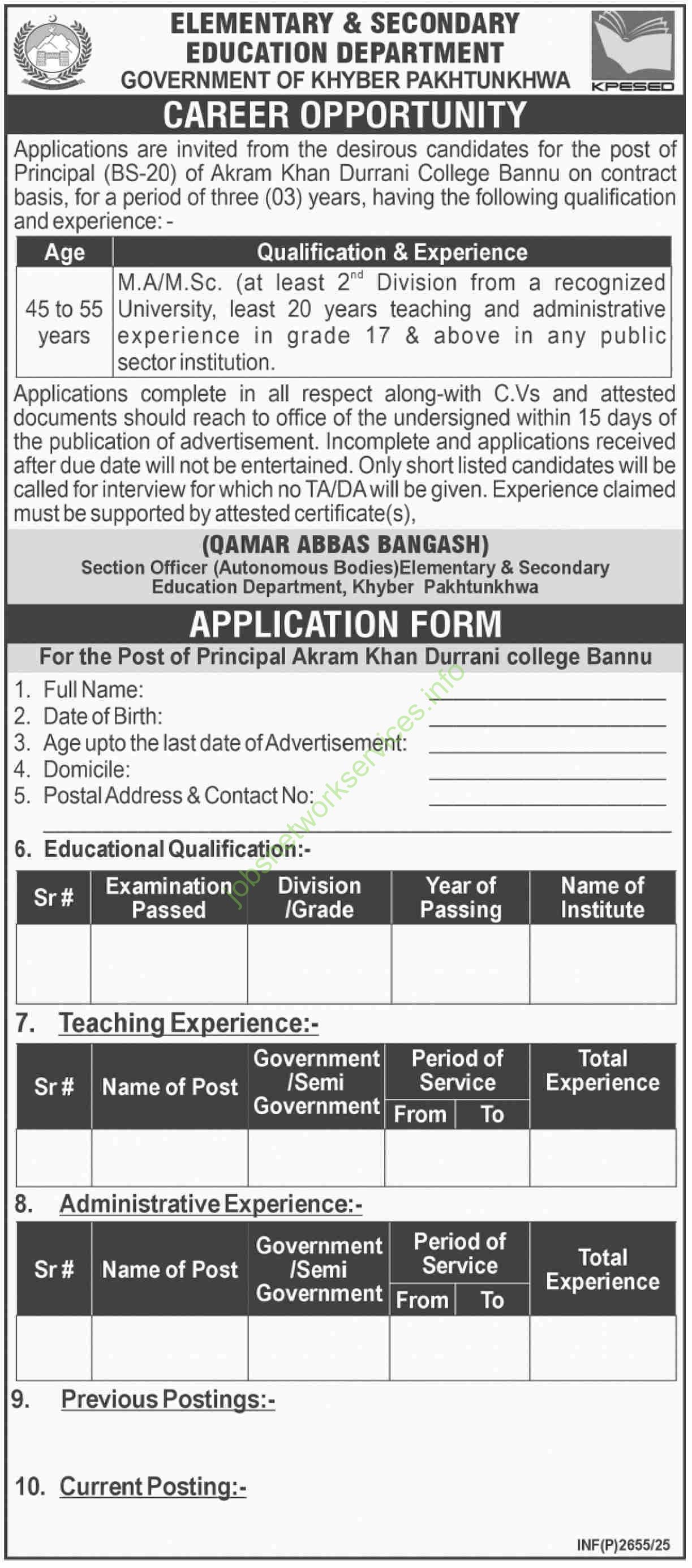 Elementary & Secondary Education Department KPK Jobs 2025 Latest KPESED Jobs