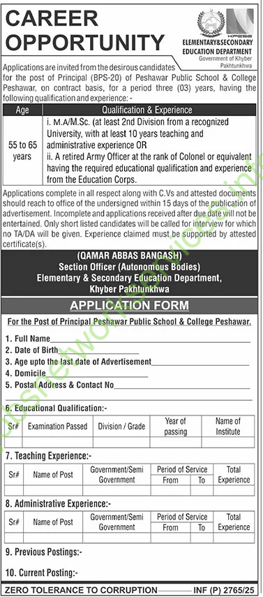 Elementary and Secondary Education Department Khyber Pakhtunkhwa Jobs 2025
