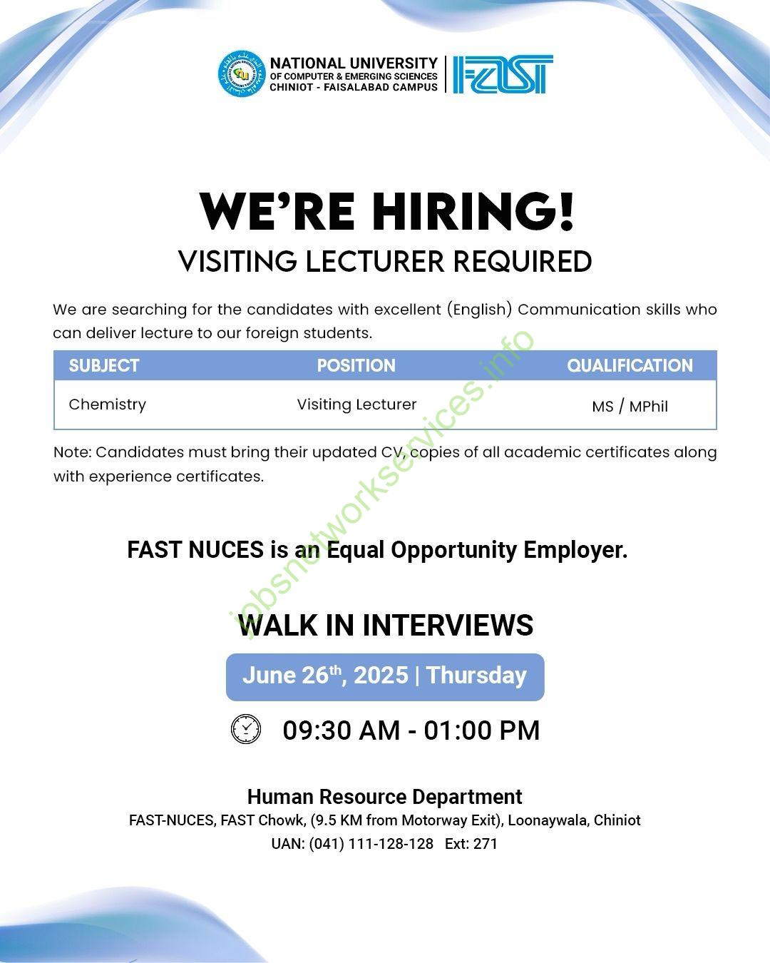 FAST NUCES Chiniot Jobs 2025