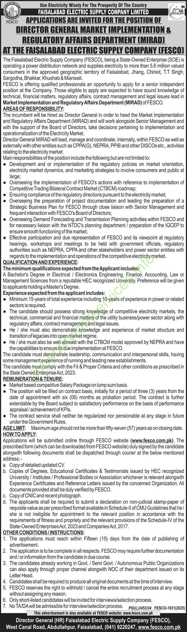 Faisalabad Electric Supply Company FESCO Jobs 2025