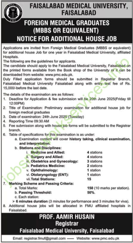 Faisalabad Medical University Faisalabad Jobs 2025