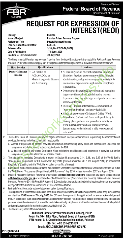 Federal Board of Revenue FBR Jobs 2025