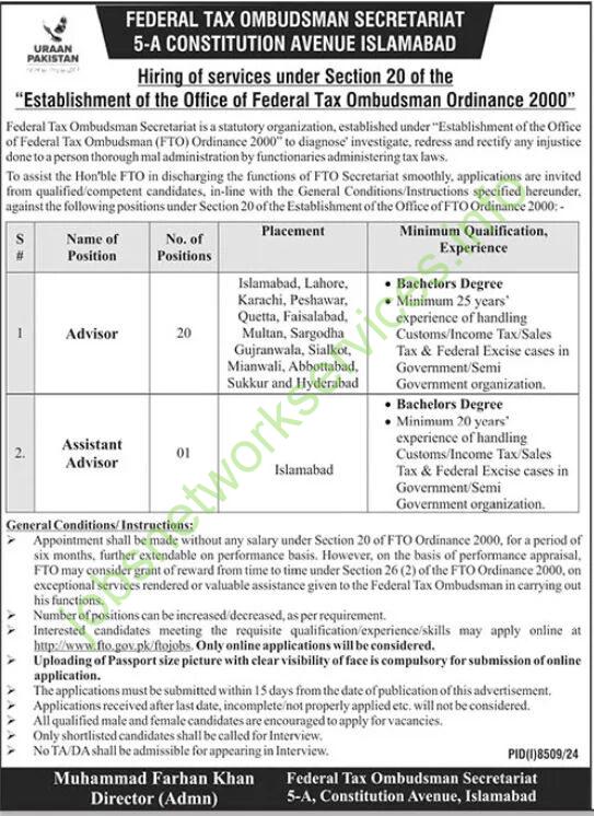 Federal Tax Ombudsman Secretariat FTO Jobs 2025