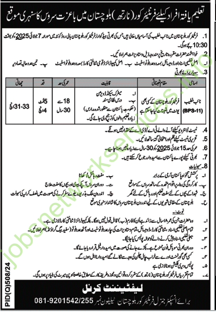 Frontier Core (North) Balochistan Jobs 2025 Latest FC Jobs