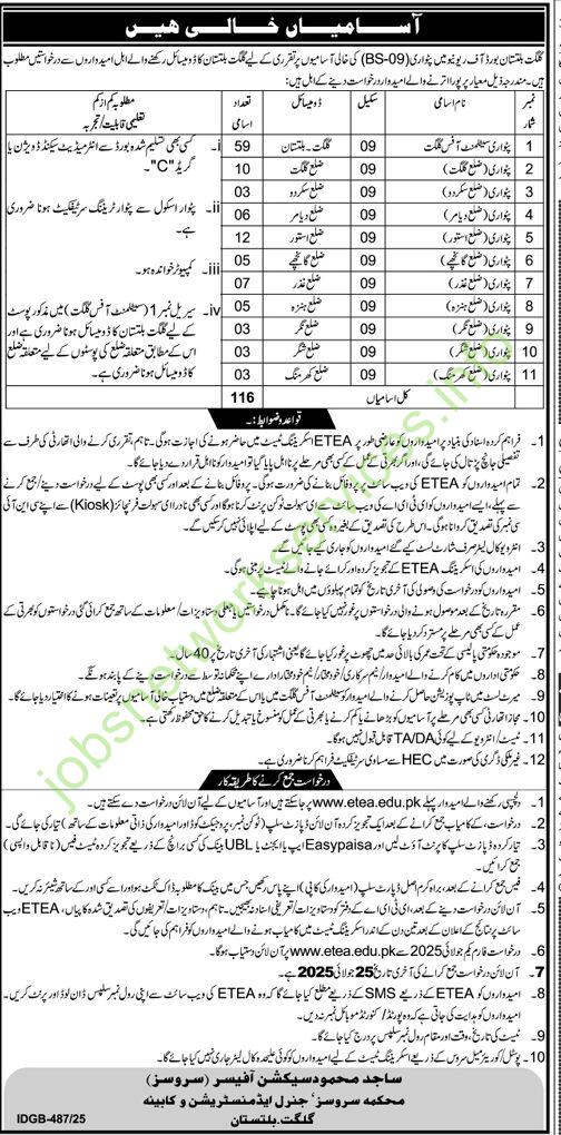 Gilgit Baltistan Board of Revenue Jobs 2025 Latest Patwari Jobs