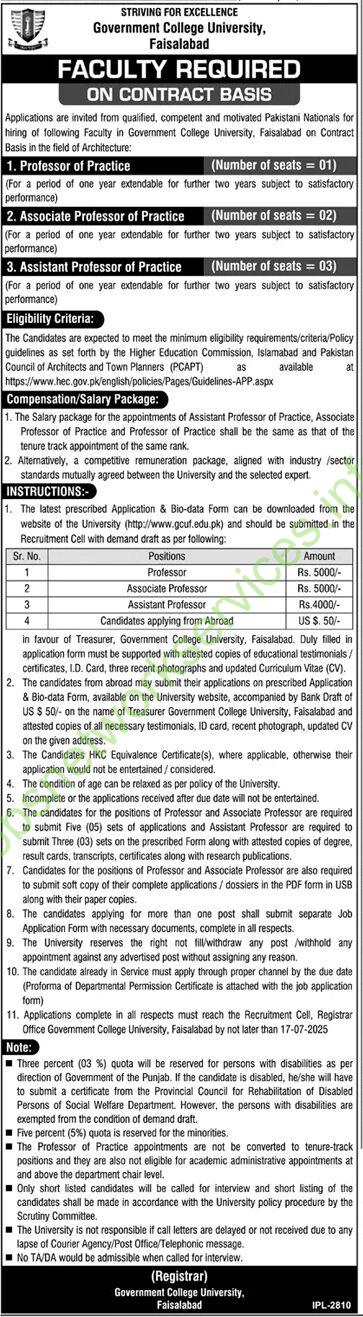 Government College University Faisalabad Jobs 2025 Latest GCUF Jobs