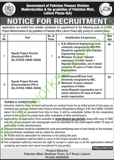 Government of Pakistan Finance Division Lahore Jobs 2025