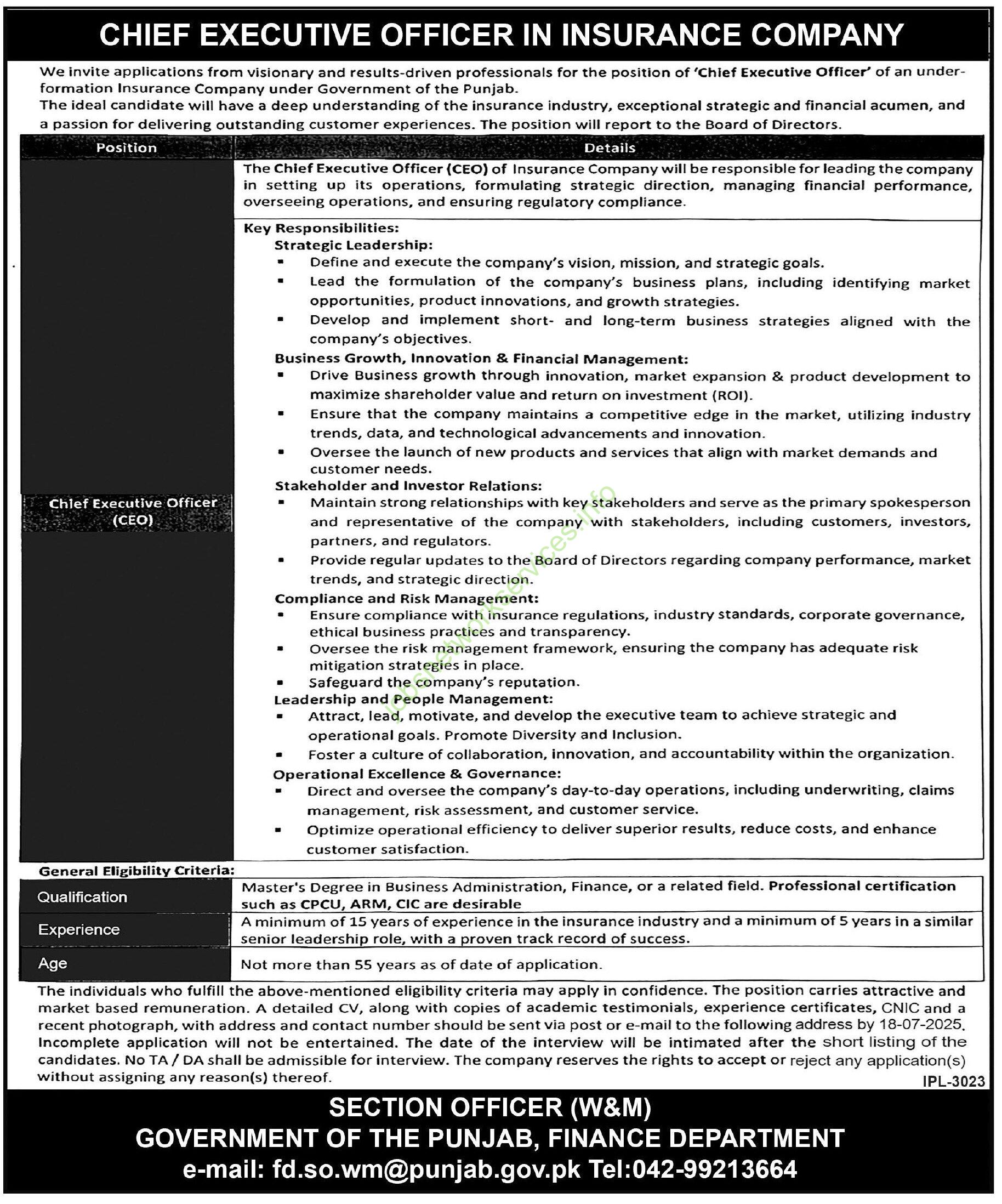 Government of the Punjab Finance Department Jobs 2025