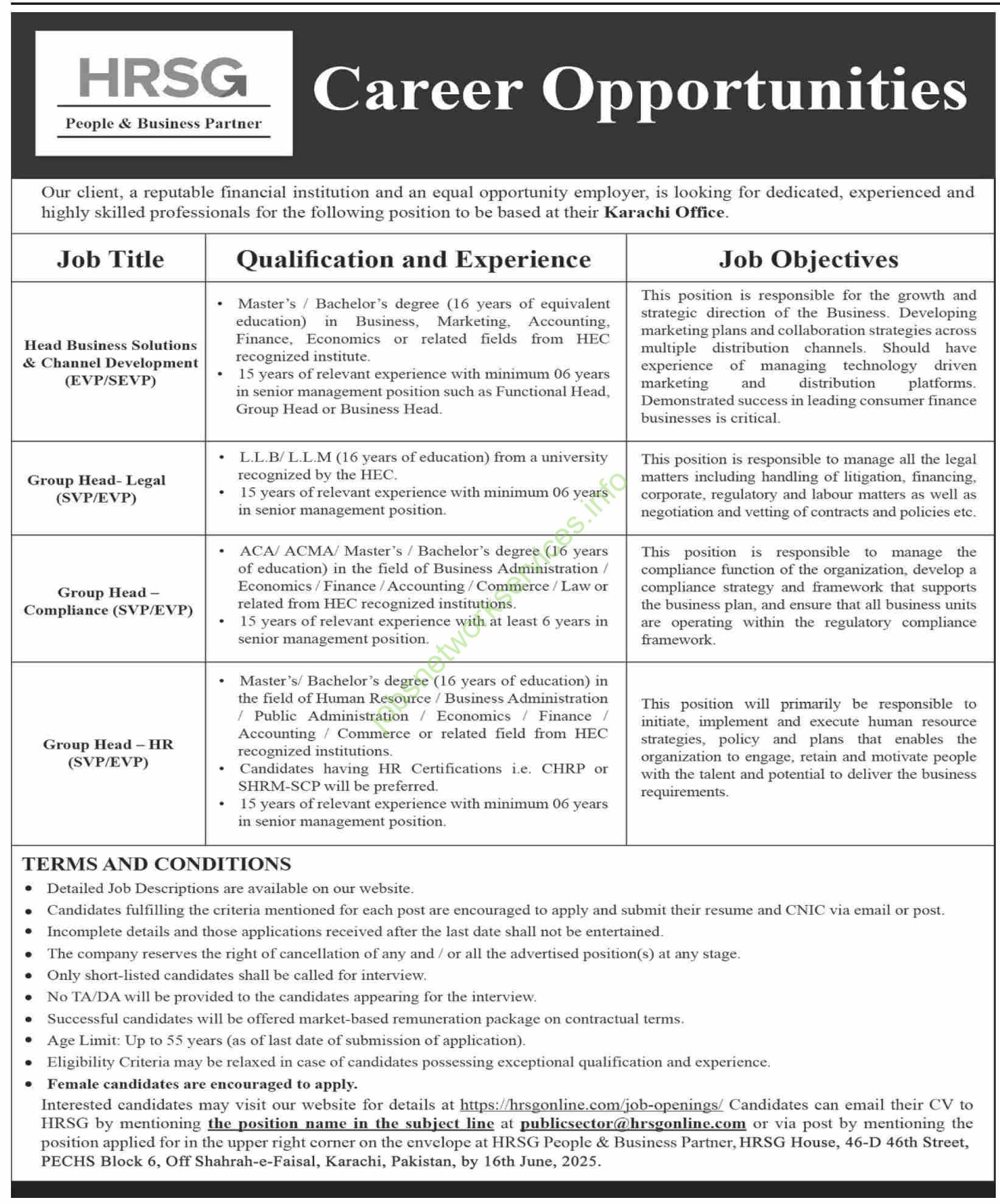 HRSG Jobs 2025 at Karachi Office
