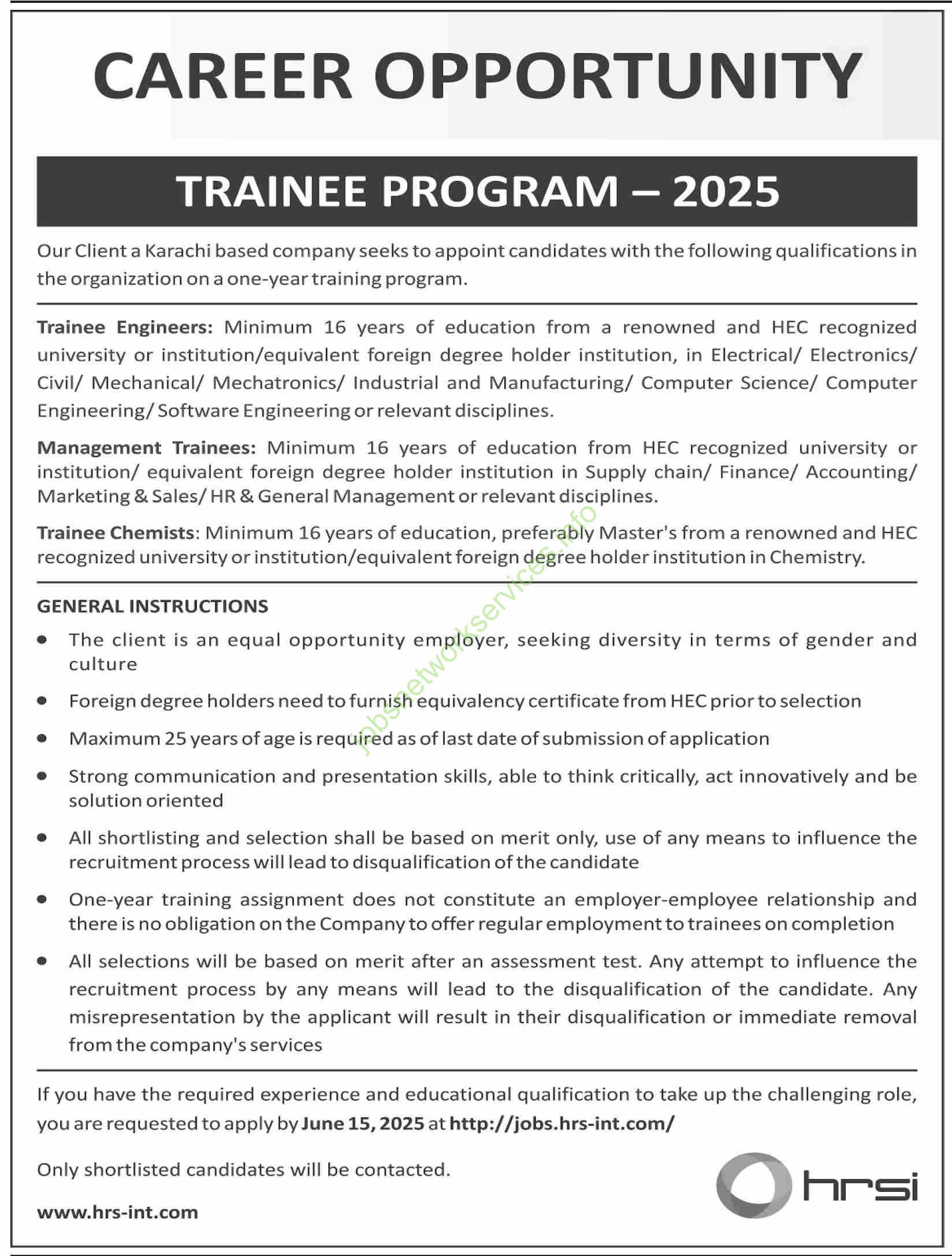 HRSI Trainee Program Jobs 2025 at Karachi