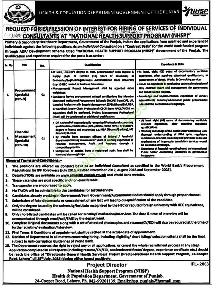 Health & Population Department Government of the Punjab Jobs 2025