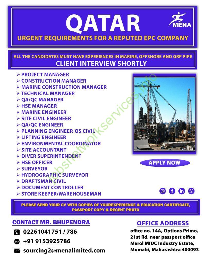 Hiring For Reputed EPC Company in Qatar Jobs 2025