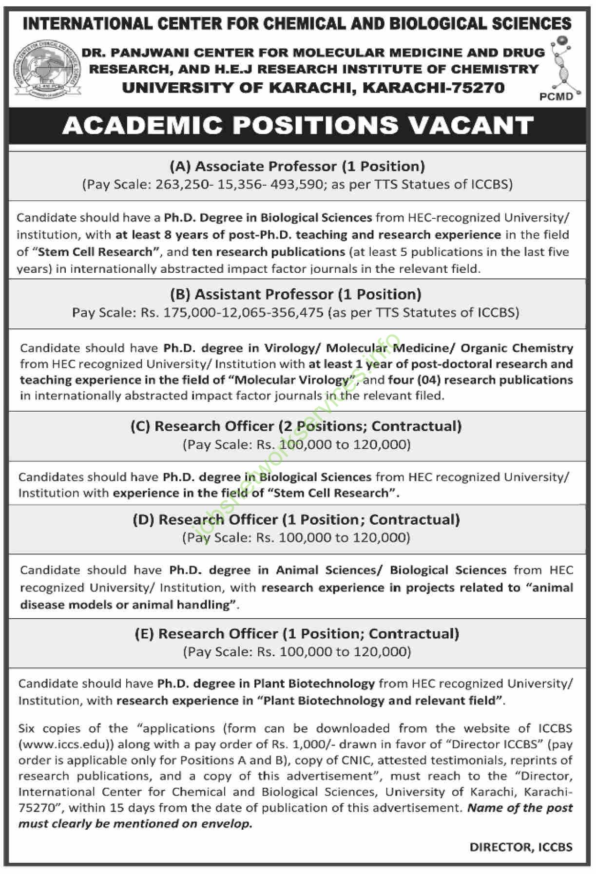 International Center for Chemical and Biological Sciences Karachi Jobs 2025
