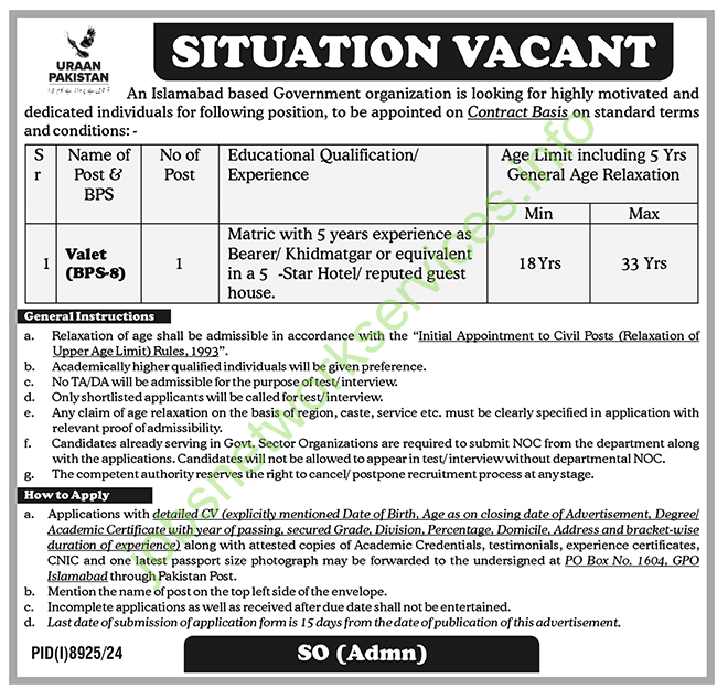 Islamabad Based Government Organization Jobs 2025