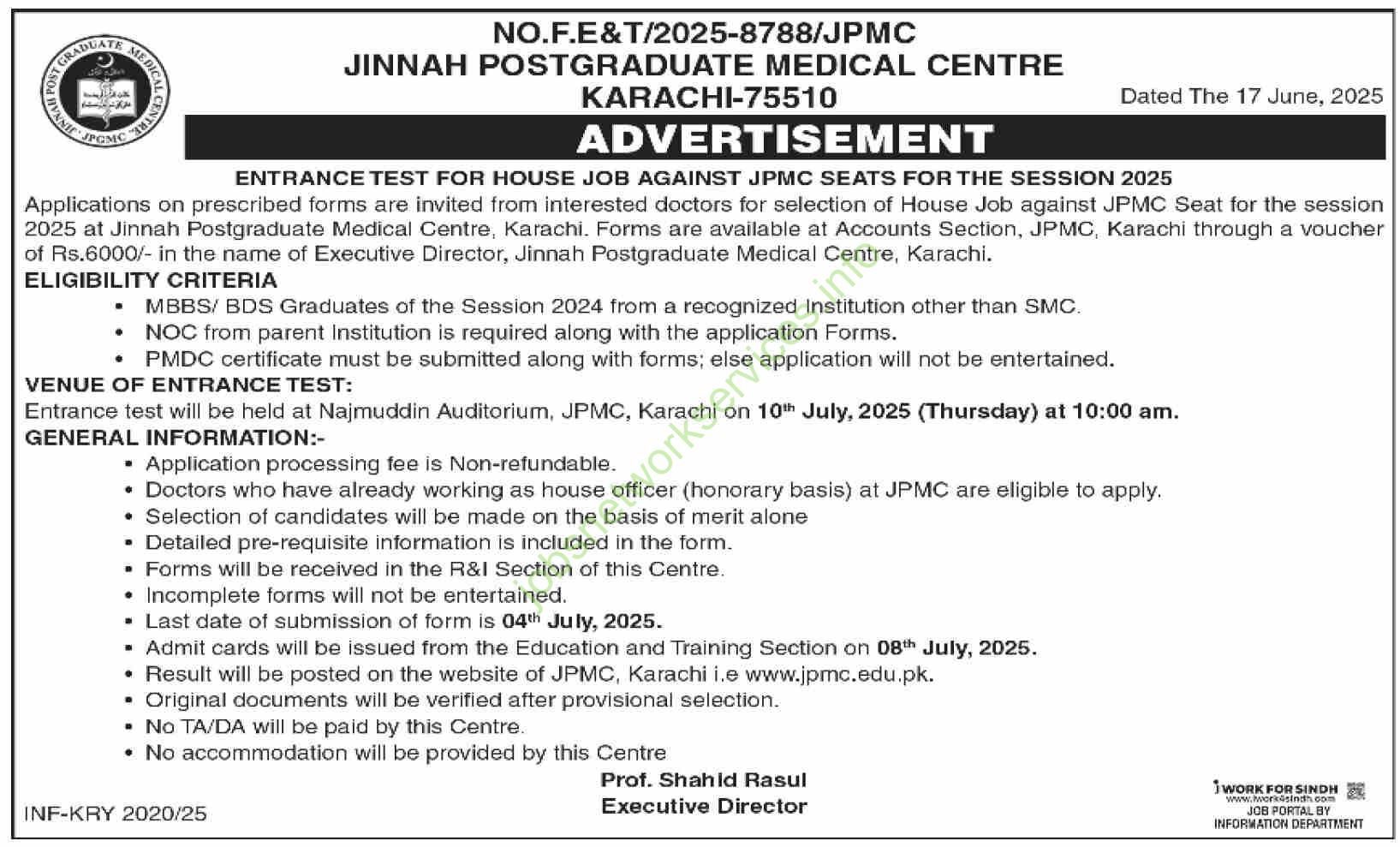 Jinnah Postgraduate Medical Centre Karachi Jobs 2025 Latest JPMC Jobs