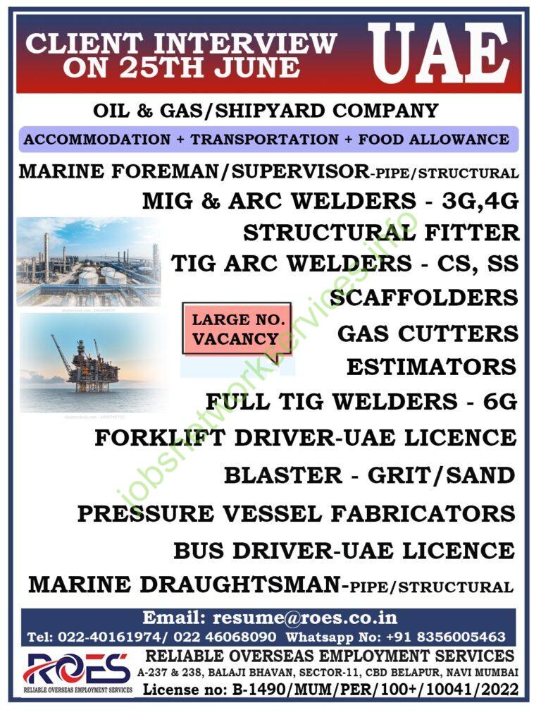 Job Vacancies for Oil & Gas/Shipyard Company in UAE Jobs 2025