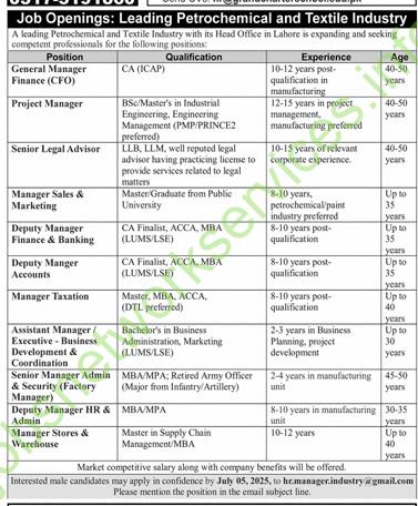 Leading Petrochemical & Textile Industry Jobs (2025)