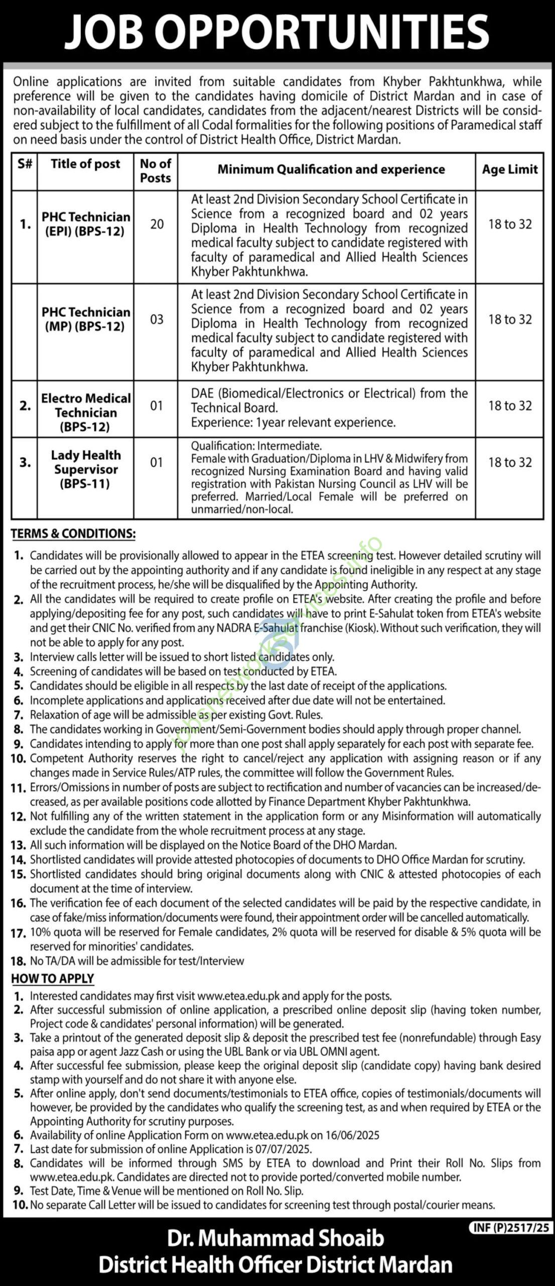 KPK Health Department Technician Jobs 2025
