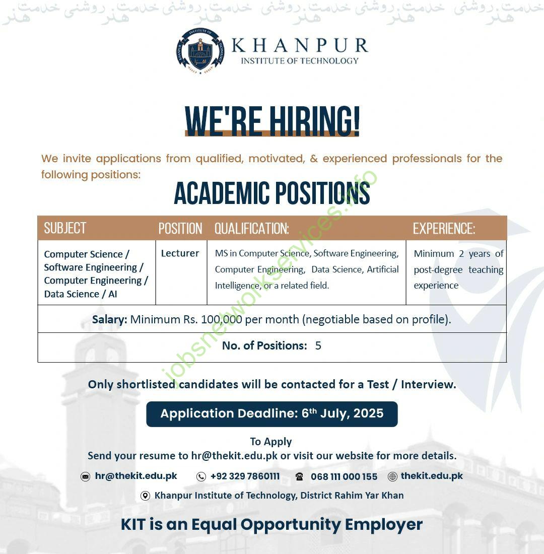 Khanpur Institute of Technology New Jobs 2025