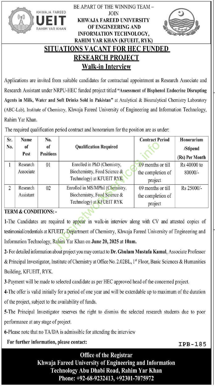 Khwaja Fareed University of Engineering and Technology KFUEIT Jobs 2025