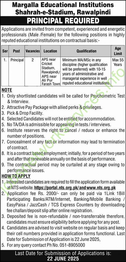 Margalla Educational Institutions Rawalpindi Jobs 2025