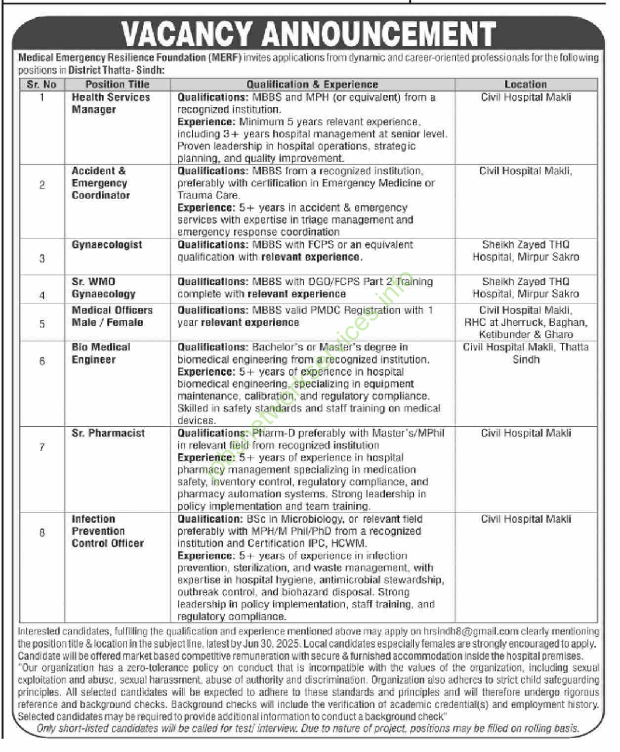 Medical Emergency Resilience Foundation MERF Jobs 2025