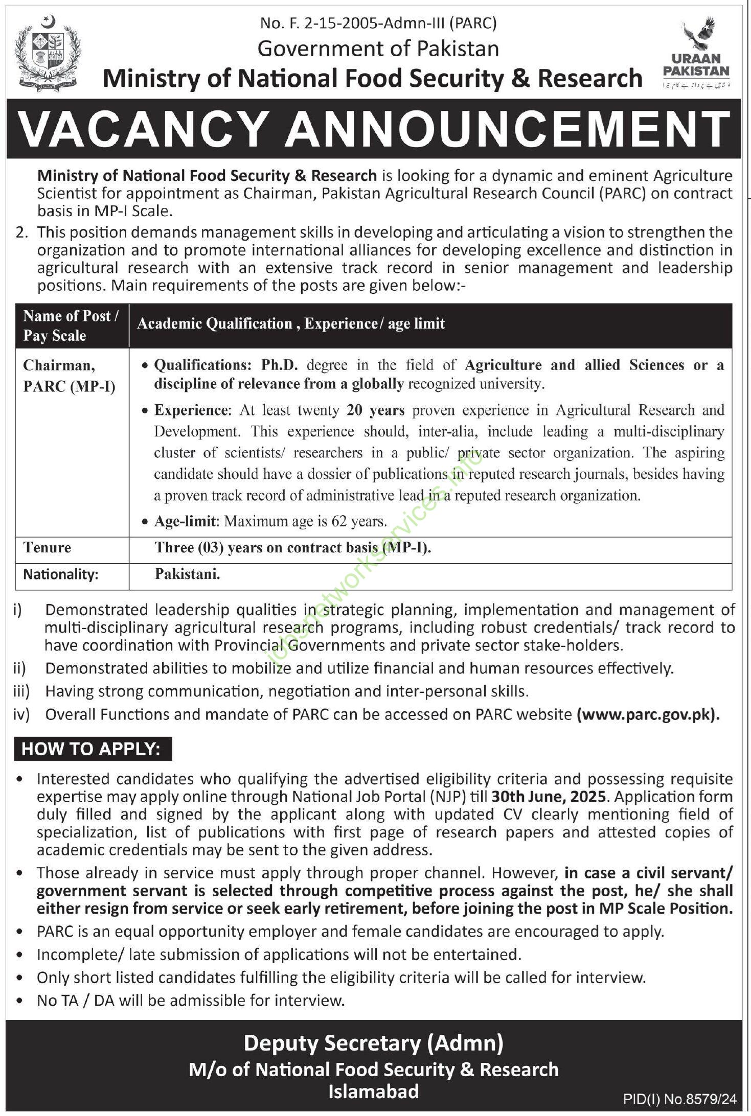 Ministry of National Food Security & Research Jobs 2025